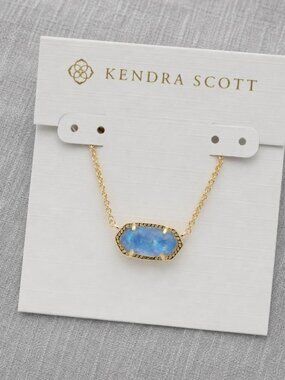Kendra Scott Elisa Gold Aqua Blue Opal Pendant Necklace